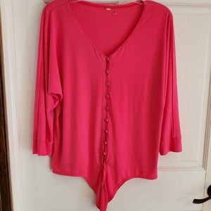 Hot Pink XL Top 3/4 Sleeves Tie Up